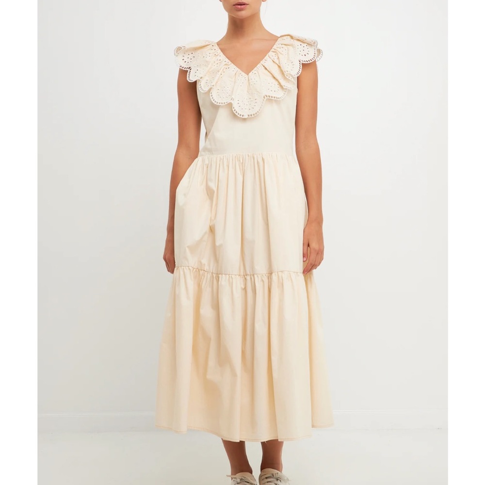 English Factory RUFFLED LACE CONTRAST MIDI DRESS size M